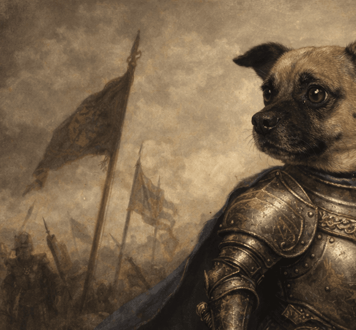Sir Ted in knight armor on the battlefield
