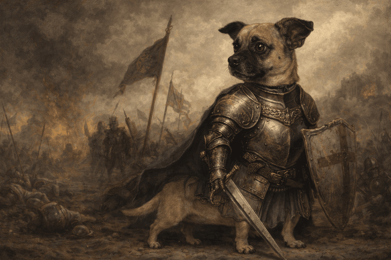 Sir Ted in knight armor on the battlefield